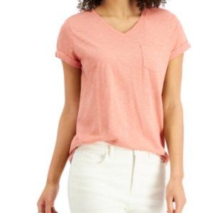 Petite Burnout V-Neck T-Shirt, Rose Sand